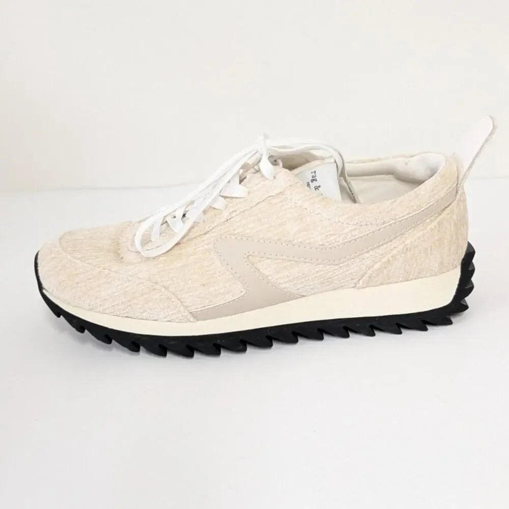 Rag&bone Retro Runner Chenille Sneakers Womens EU39/US9 Ecru Plain Lace-up Low